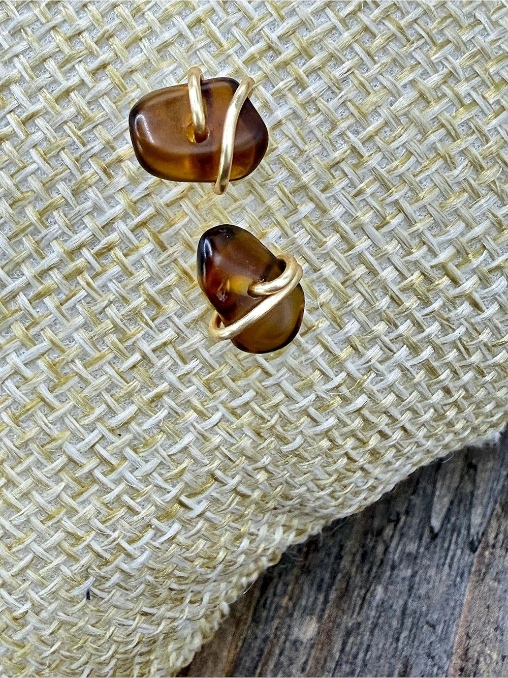 Amber Freeform Gold Wire Earrings